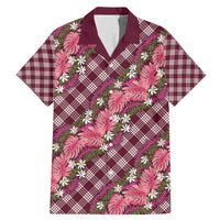 Polynesian Monstera Tiare Floral Family Matching Mermaid Dress and Hawaiian Shirt Fuchsia Tropical Plaid - Polynesian Pride