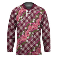 Polynesian Monstera Tiare Floral Hockey Jersey Fuchsia Tropical Plaid - Polynesian Pride