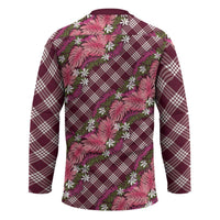 Polynesian Monstera Tiare Floral Hockey Jersey Fuchsia Tropical Plaid - Polynesian Pride