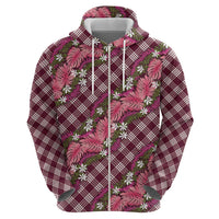 Polynesian Monstera Tiare Floral Hoodie Fuchsia Tropical Plaid - Polynesian Pride