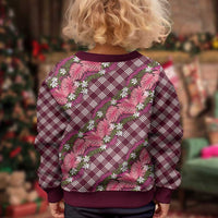 Polynesian Monstera Tiare Floral Kid Ugly Christmas Sweater Fuchsia Tropical Plaid - Polynesian Pride