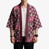 Polynesian Monstera Tiare Floral Kimono Fuchsia Tropical Plaid - Polynesian Pride