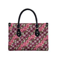 Polynesian Monstera Tiare Floral Leather Bag Fuchsia Tropical Plaid - Polynesian Pride