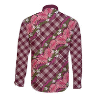Polynesian Monstera Tiare Floral Long Sleeve Button Shirt Fuchsia Tropical Plaid - Polynesian Pride
