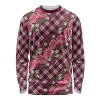 Polynesian Monstera Tiare Floral Long Sleeve Shirt Fuchsia Tropical Plaid - Polynesian Pride