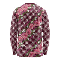 Polynesian Monstera Tiare Floral Long Sleeve Shirt Fuchsia Tropical Plaid - Polynesian Pride