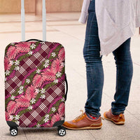 Polynesian Monstera Tiare Floral Luggage Cover Fuchsia Tropical Plaid - Polynesian Pride