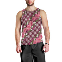 Polynesian Monstera Tiare Floral Men Tank Top Fuchsia Tropical Plaid - Polynesian Pride