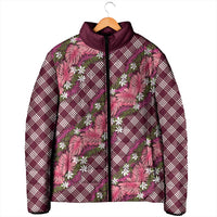 Polynesian Monstera Tiare Floral Padded Jacket Fuchsia Tropical Plaid - Polynesian Pride