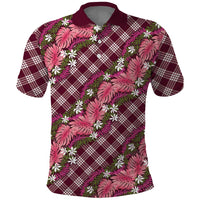 Polynesian Monstera Tiare Floral Polo Shirt Fuchsia Tropical Plaid - Polynesian Pride