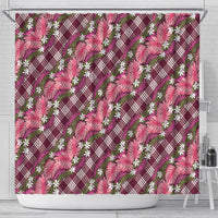 Polynesian Monstera Tiare Floral Shower Curtain Fuchsia Tropical Plaid - Polynesian Pride