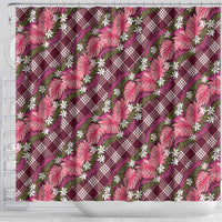 Polynesian Monstera Tiare Floral Shower Curtain Fuchsia Tropical Plaid - Polynesian Pride