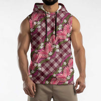 Polynesian Monstera Tiare Floral Sleeveless Hoodie Fuchsia Tropical Plaid - Polynesian Pride