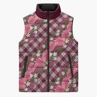 Polynesian Monstera Tiare Floral Sleeveless Puffer Jacket Fuchsia Tropical Plaid - Polynesian Pride