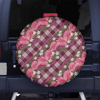 Polynesian Monstera Tiare Floral Spare Tire Cover Fuchsia Tropical Plaid - Polynesian Pride