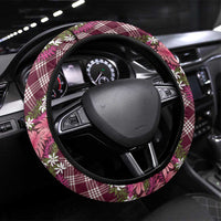 Polynesian Monstera Tiare Floral Steering Wheel Cover Fuchsia Tropical Plaid - Polynesian Pride