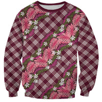 Polynesian Monstera Tiare Floral Sweatshirt Fuchsia Tropical Plaid - Polynesian Pride