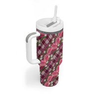 Polynesian Monstera Tiare Floral Tumbler With Handle Fuchsia Tropical Plaid LT01 - Polynesian Pride