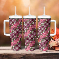 Polynesian Monstera Tiare Floral Tumbler With Handle Fuchsia Tropical Plaid LT01 - Polynesian Pride