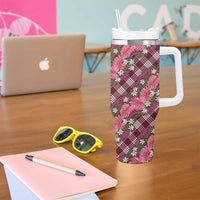 Polynesian Monstera Tiare Floral Tumbler With Handle Fuchsia Tropical Plaid LT01 - Polynesian Pride