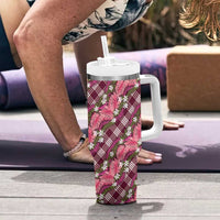 Polynesian Monstera Tiare Floral Tumbler With Handle Fuchsia Tropical Plaid LT01 - Polynesian Pride