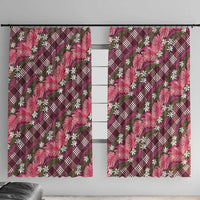 Polynesian Monstera Tiare Floral Window Curtain Fuchsia Tropical Plaid - Polynesian Pride