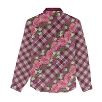 Polynesian Monstera Tiare Floral Women Casual Shirt Fuchsia Tropical Plaid - Polynesian Pride