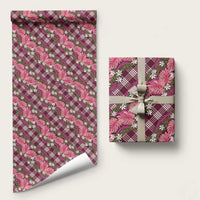 Polynesian Monstera Tiare Floral Wrapping Paper Fuchsia Tropical Plaid - Polynesian Pride