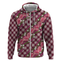 Polynesian Monstera Tiare Floral Zip Hoodie Fuchsia Tropical Plaid - Polynesian Pride