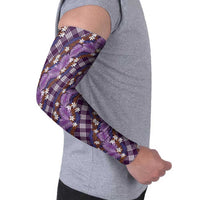 Polynesian Monstera Tiare Floral Arm Sleeves Lavender Tropical Plaid - Polynesian Pride