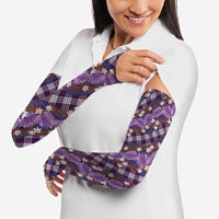 Polynesian Monstera Tiare Floral Arm Sleeves Lavender Tropical Plaid - Polynesian Pride