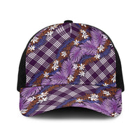 Polynesian Monstera Tiare Floral Baseball Net Cap Lavender Tropical Plaid - Polynesian Pride