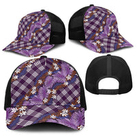 Polynesian Monstera Tiare Floral Baseball Net Cap Lavender Tropical Plaid - Polynesian Pride