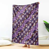Polynesian Monstera Tiare Floral Blanket Lavender Tropical Plaid - Polynesian Pride