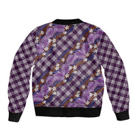 Polynesian Monstera Tiare Floral Bomber Jacket Lavender Tropical Plaid - Polynesian Pride