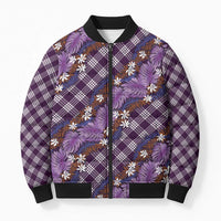 Polynesian Monstera Tiare Floral Bomber Puffer Jacket Lavender Tropical Plaid - Polynesian Pride