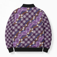 Polynesian Monstera Tiare Floral Bomber Puffer Jacket Lavender Tropical Plaid - Polynesian Pride