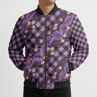 Polynesian Monstera Tiare Floral Bomber Puffer Jacket Lavender Tropical Plaid - Polynesian Pride