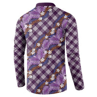 Polynesian Monstera Tiare Floral Button Sweatshirt Lavender Tropical Plaid - Polynesian Pride