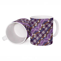 Polynesian Monstera Tiare Floral Ceramic Mug Lavender Tropical Plaid - Polynesian Pride