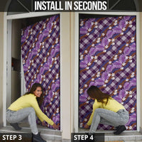 Polynesian Monstera Tiare Floral Door Cover Lavender Tropical Plaid - Polynesian Pride