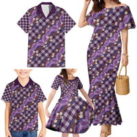 Polynesian Monstera Tiare Floral Family Matching Mermaid Dress and Hawaiian Shirt Lavender Tropical Plaid - Polynesian Pride