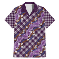 Polynesian Monstera Tiare Floral Family Matching Mermaid Dress and Hawaiian Shirt Lavender Tropical Plaid - Polynesian Pride