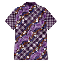 Polynesian Monstera Tiare Floral Family Matching Short Sleeve Bodycon Dress and Hawaiian Shirt Lavender Tropical Plaid - Polynesian Pride
