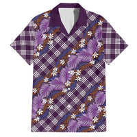 Polynesian Monstera Tiare Floral Hawaiian Shirt Lavender Tropical Plaid - Polynesian Pride