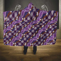 Polynesian Monstera Tiare Floral Hooded Blanket Lavender Tropical Plaid - Polynesian Pride