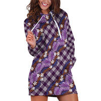 Polynesian Monstera Tiare Floral Hoodie Dress Lavender Tropical Plaid - Polynesian Pride