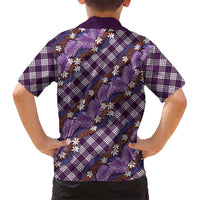 Polynesian Monstera Tiare Floral Kid Hawaiian Shirt Lavender Tropical Plaid - Polynesian Pride
