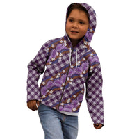 Polynesian Monstera Tiare Floral Kid Hoodie Lavender Tropical Plaid - Polynesian Pride