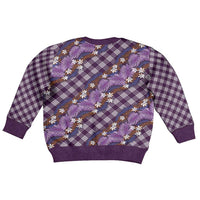 Polynesian Monstera Tiare Floral Kid Ugly Christmas Sweater Lavender Tropical Plaid - Polynesian Pride